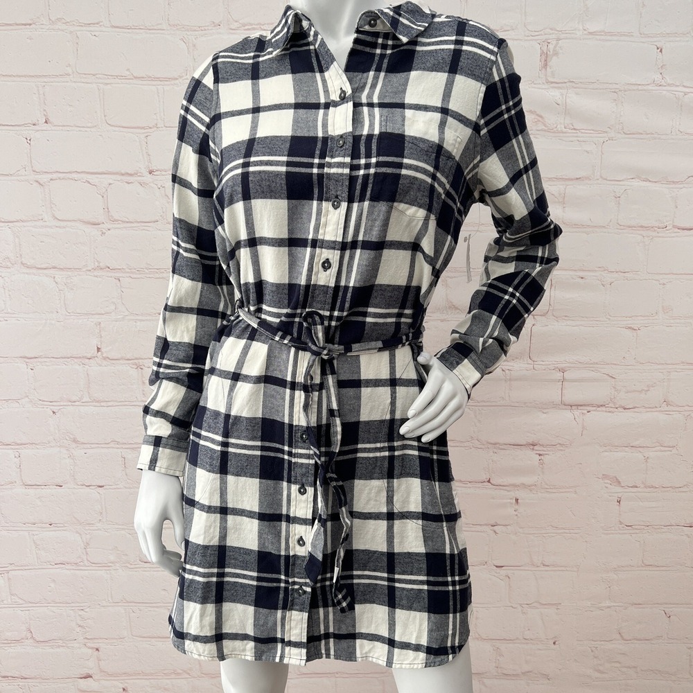 Goodthreads Women's Flannel Relaxed Fit Belted Shirt Dress, Plaid S